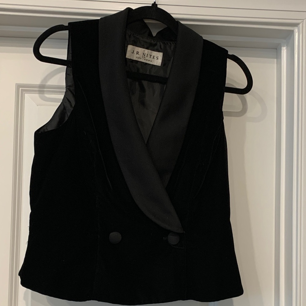 J R Nites vintage Black Velvet Double-Breasted Vest shawl collar small/ med